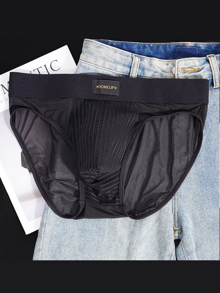 ORLVS Men's Sheer Mesh Briefs with Striped Front Panel