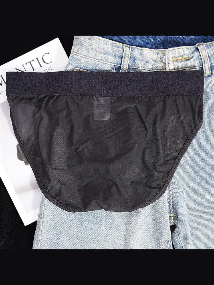 ORLVS Men's Sheer Mesh Briefs with Striped Front Panel