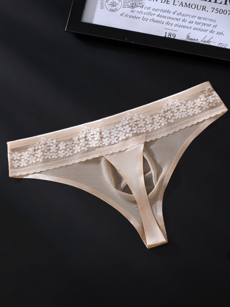 ORLVS Men's 5-Pack Low-Rise Lace Bikini Underwear with Floral Waistband and Mesh Body