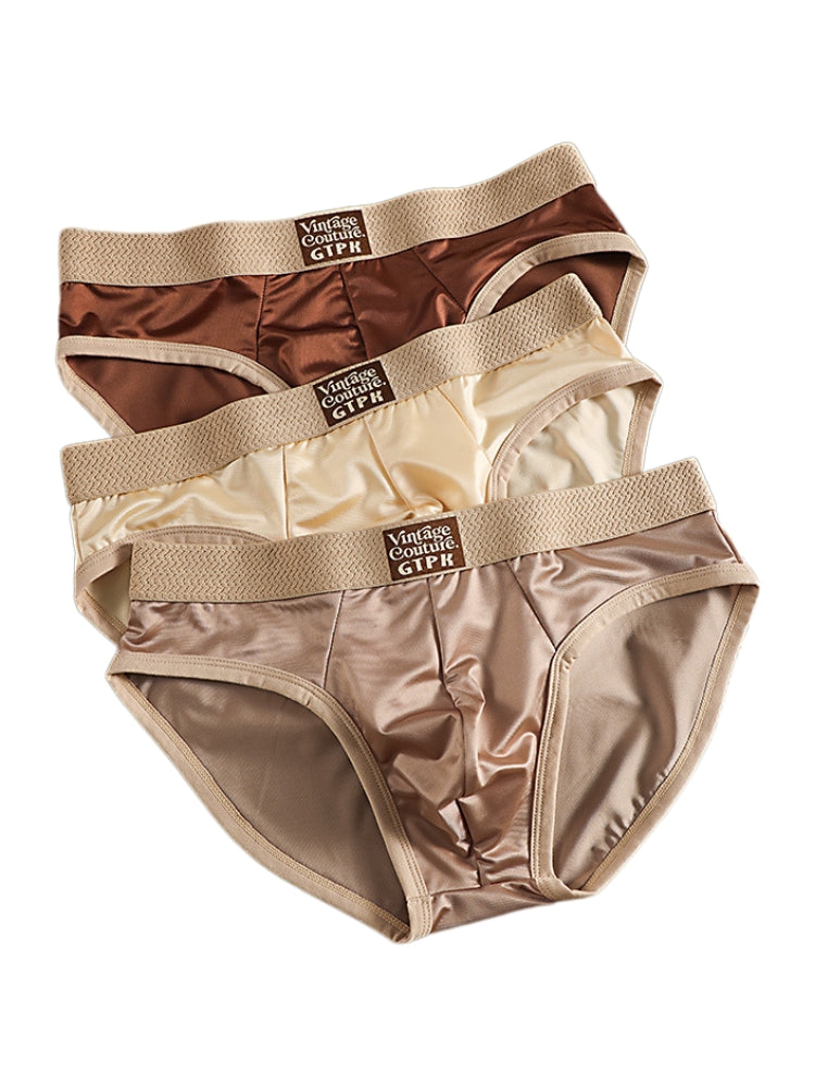 ORLVS Men's 5-Pack Satin Briefs with 3D Mesh Pouch and Embossed Waistband