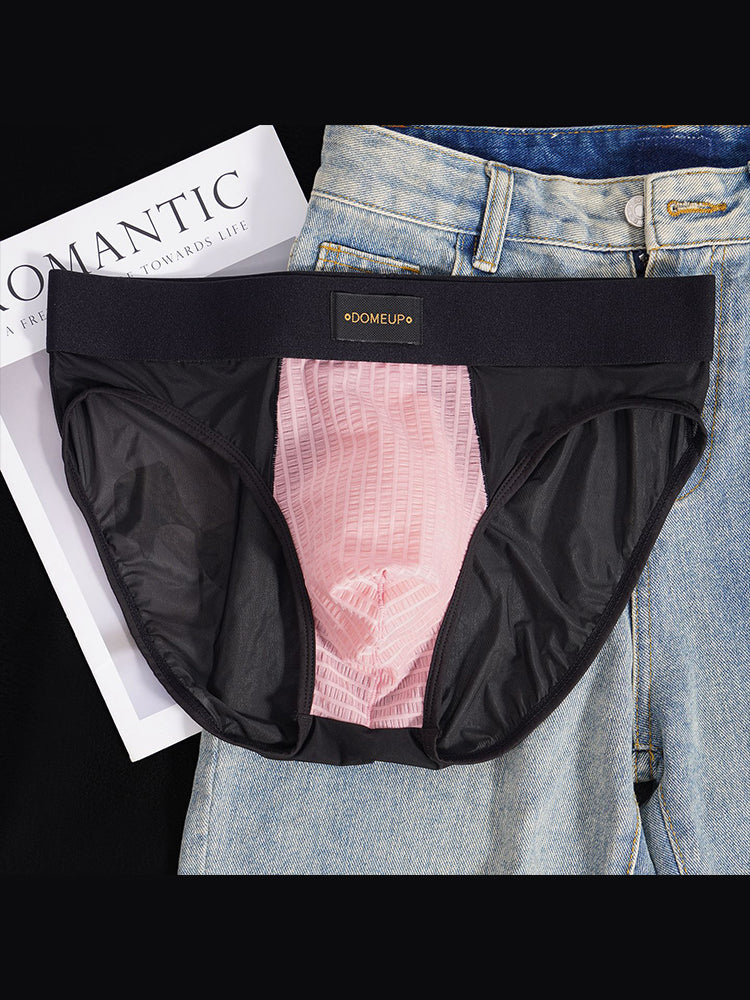 ORLVS Men's Sheer Mesh Briefs with Striped Front Panel
