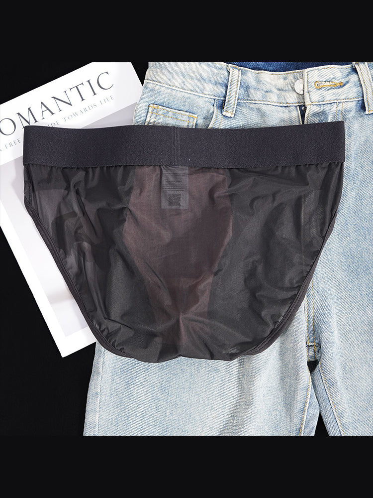 ORLVS Men's Sheer Mesh Briefs with Striped Front Panel