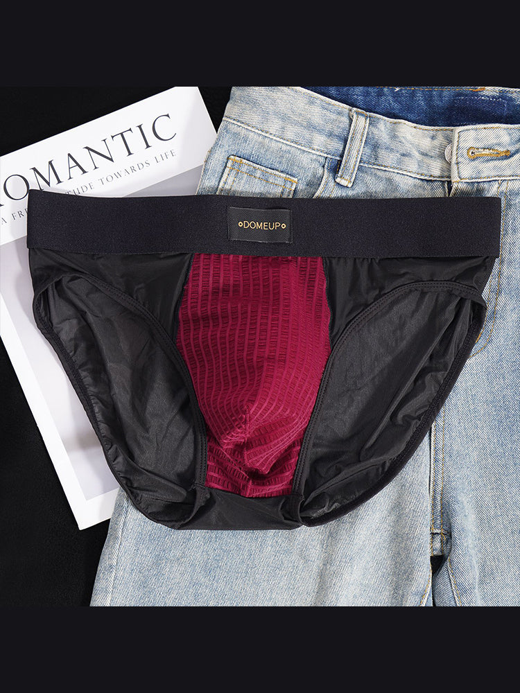 ORLVS Men's Sheer Mesh Briefs with Striped Front Panel