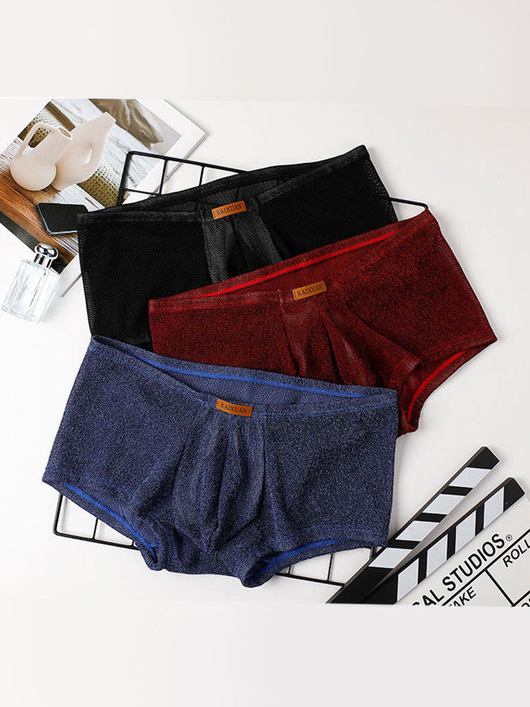 ORLVS Men's 3-Pack Separate Pouch Trunks with Scale Pattern and Mesh