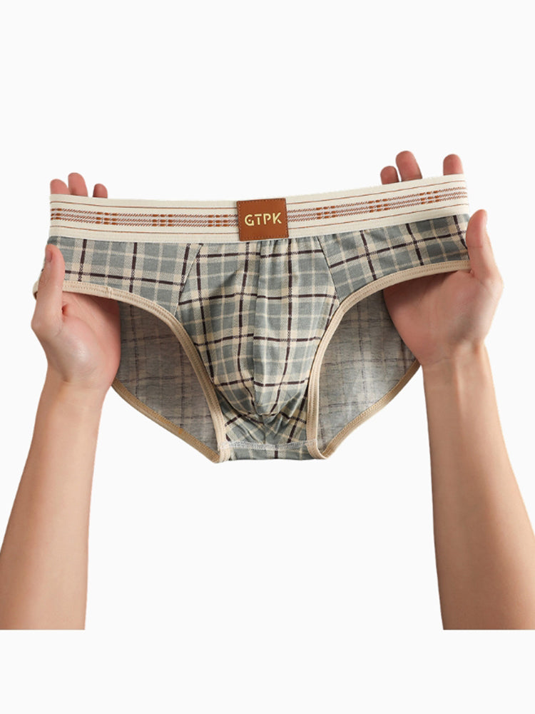 ORLVS Men's 4-Pack Plaid Briefs with 3D Mesh Pouch and Contrast Waistband