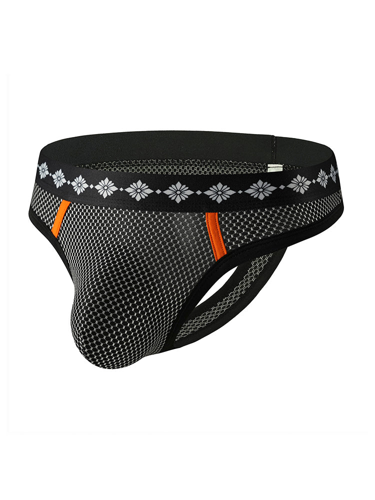 ORLVS Men's 3-Pack Low Rise Mesh Thongs with Contrast Waistband