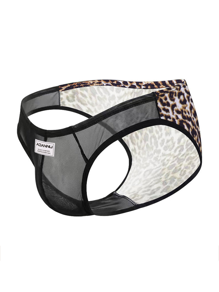 ORLVS Men's 2-Pack Leopard Print Briefs with Sheer Mesh Panel