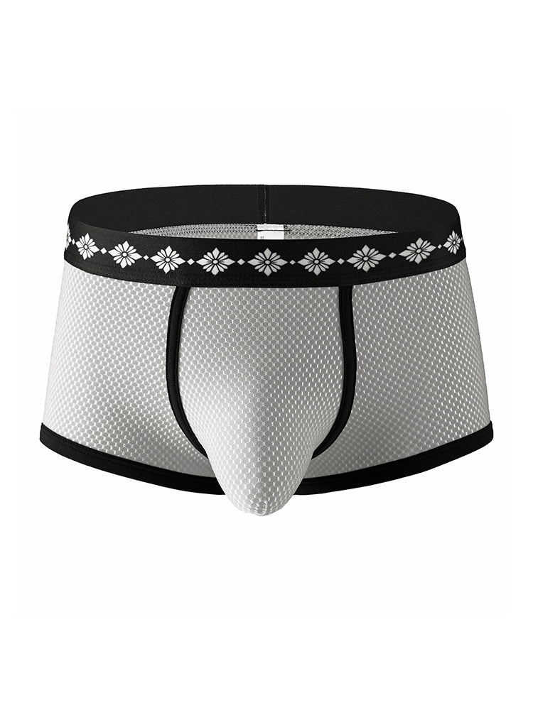 ORLVS Men's 3-Pack Low-Rise Mesh Trunks with Large Pouch and Printed Waistband