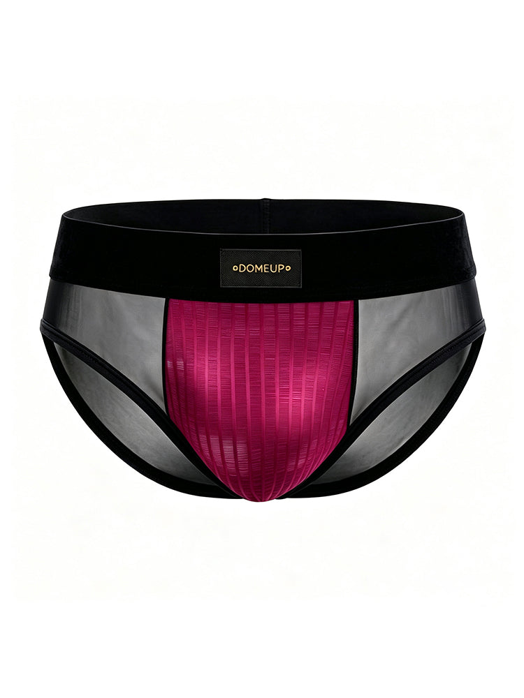 ORLVS Men's Sheer Mesh Briefs with Striped Front Panel