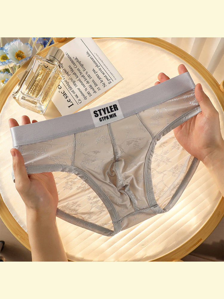 ORLVS Men's 4-Pack Embossed Briefs with Satin Finish and Mesh Pouch