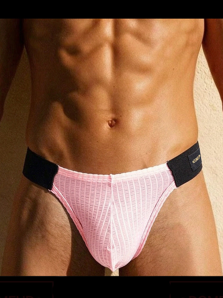 ORLVS Men's Striped Pouch Briefs with Glossy Finish and U-Shaped Design