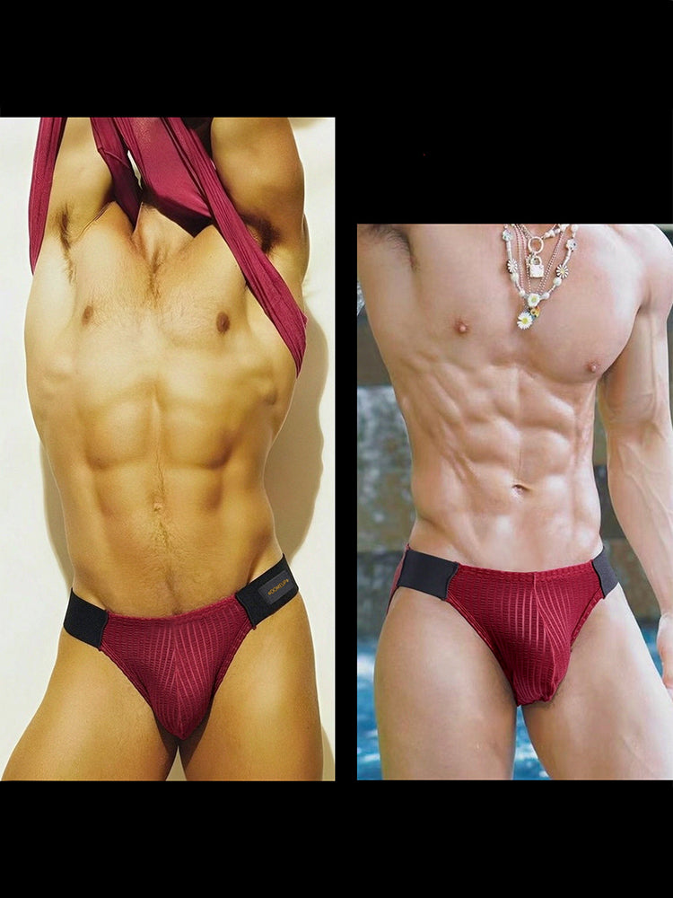 ORLVS Men's Striped Pouch Briefs with Glossy Finish and U-Shaped Design