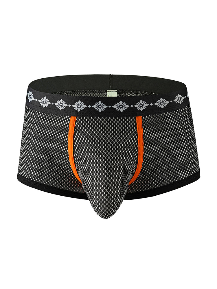 ORLVS Men's 3-Pack Low-Rise Mesh Trunks with Large Pouch and Printed Waistband