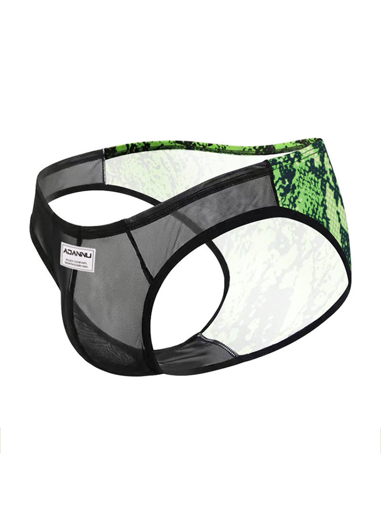 ORLVS Men's 2-Pack Leopard Print Briefs with Sheer Mesh Panel