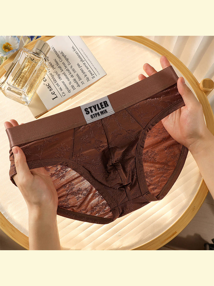 ORLVS Men's 4-Pack Embossed Briefs with Satin Finish and Mesh Pouch