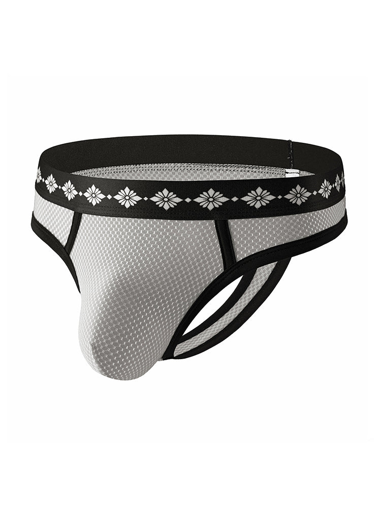 ORLVS Men's 3-Pack Low Rise Mesh Thongs with Contrast Waistband