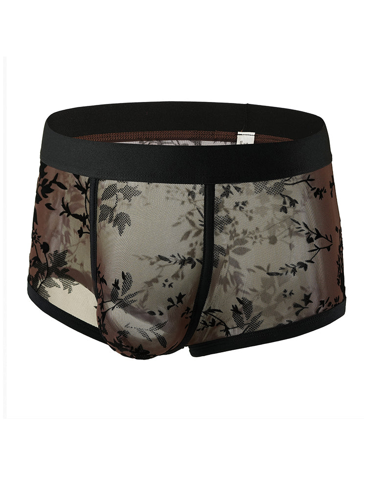 ORLVS Men's 3-Pack Lace Trunks with Floral Jacquard and Sheer Body