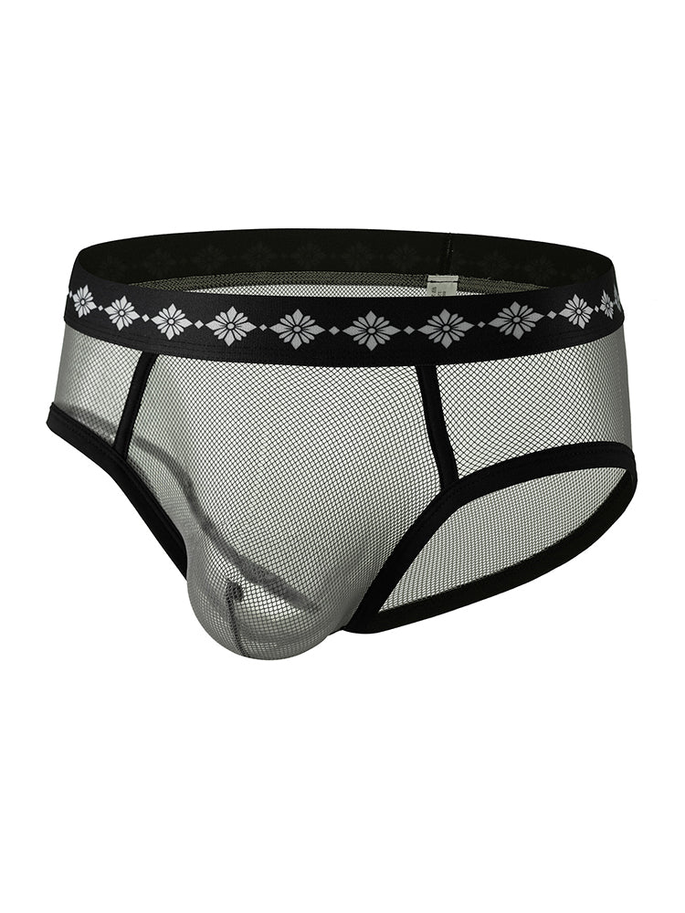 ORLVS Men's 3-Pack Low-Rise Sheer Mesh Briefs with Cutouts and Large Pouch