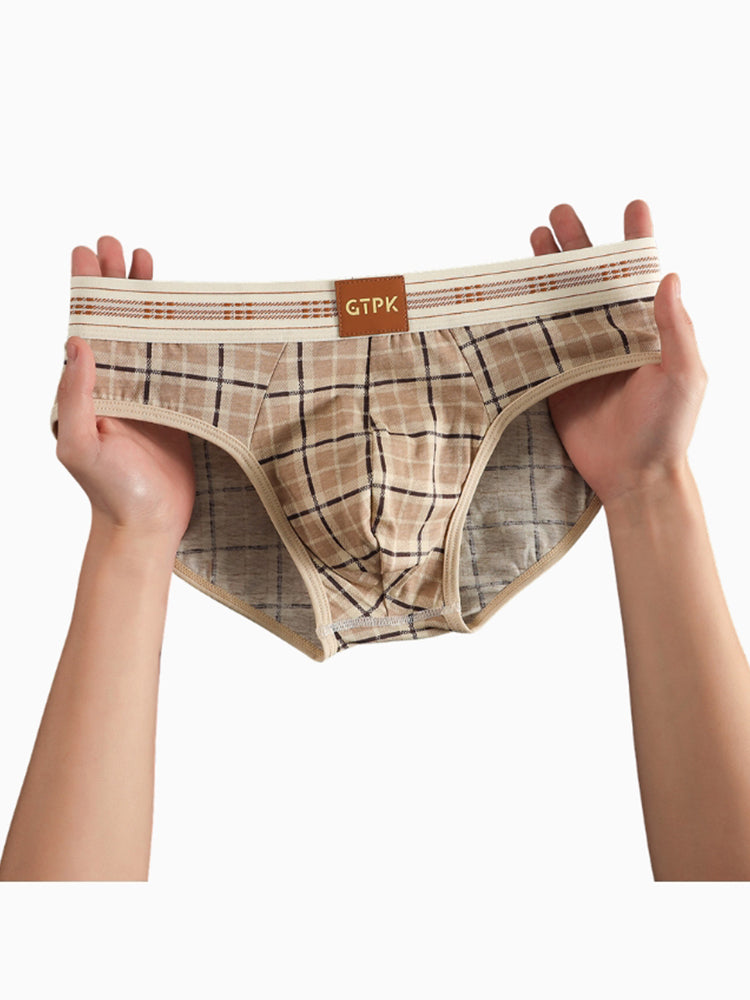 ORLVS Men's 4-Pack Plaid Briefs with 3D Mesh Pouch and Contrast Waistband