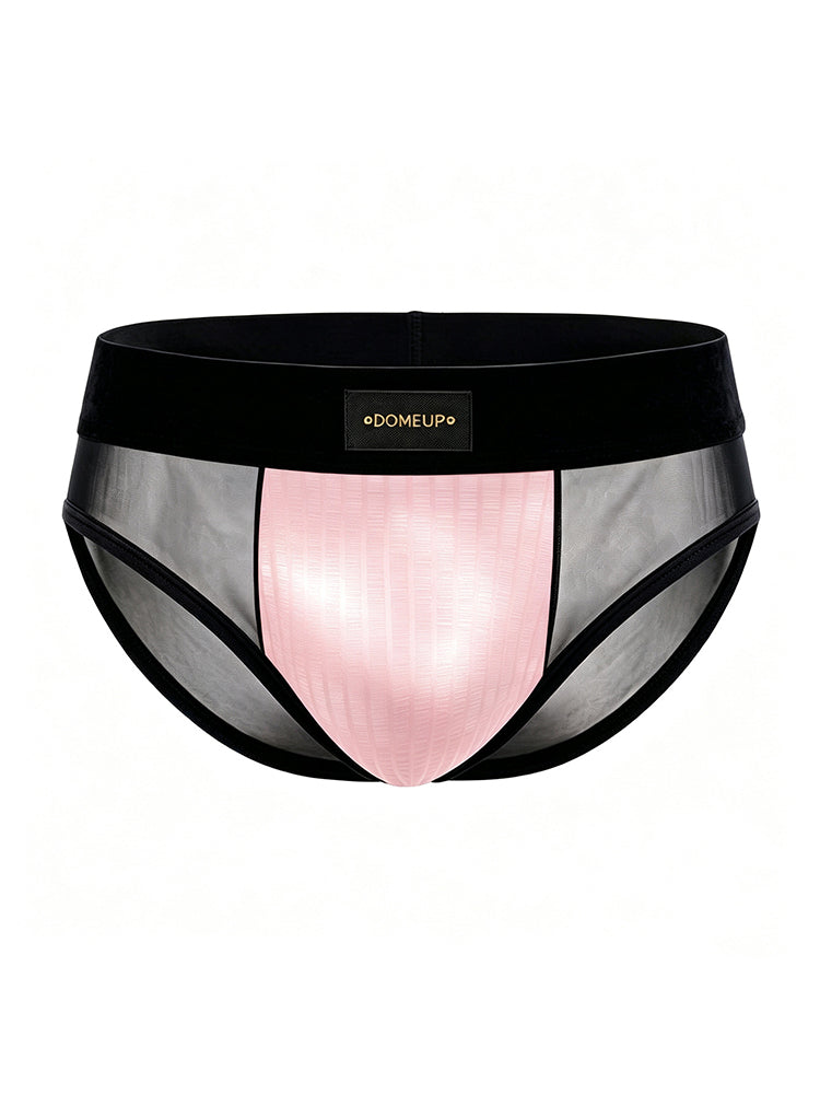 ORLVS Men's Sheer Mesh Briefs with Striped Front Panel