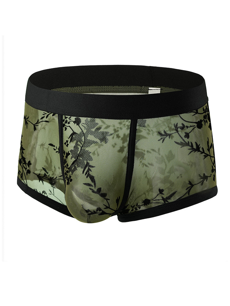 ORLVS Men's 3-Pack Lace Trunks with Floral Jacquard and Sheer Body