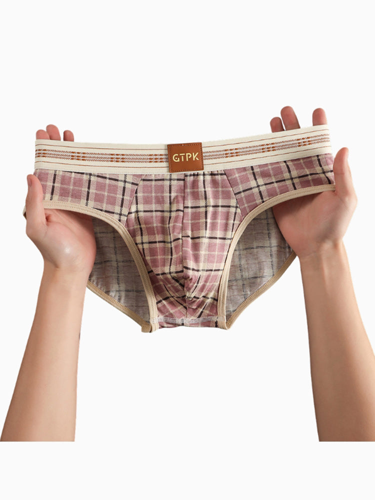 ORLVS Men's 4-Pack Plaid Briefs with 3D Mesh Pouch and Contrast Waistband