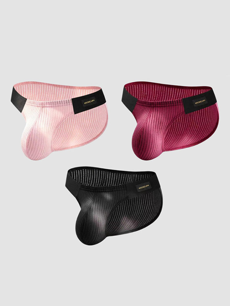 ORLVS Men's Striped Pouch Briefs with Glossy Finish and U-Shaped Design