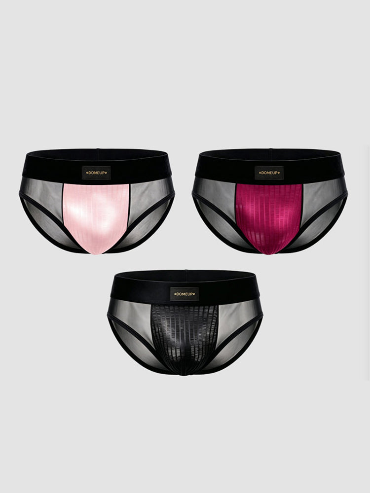 ORLVS Men's Sheer Mesh Briefs with Striped Front Panel