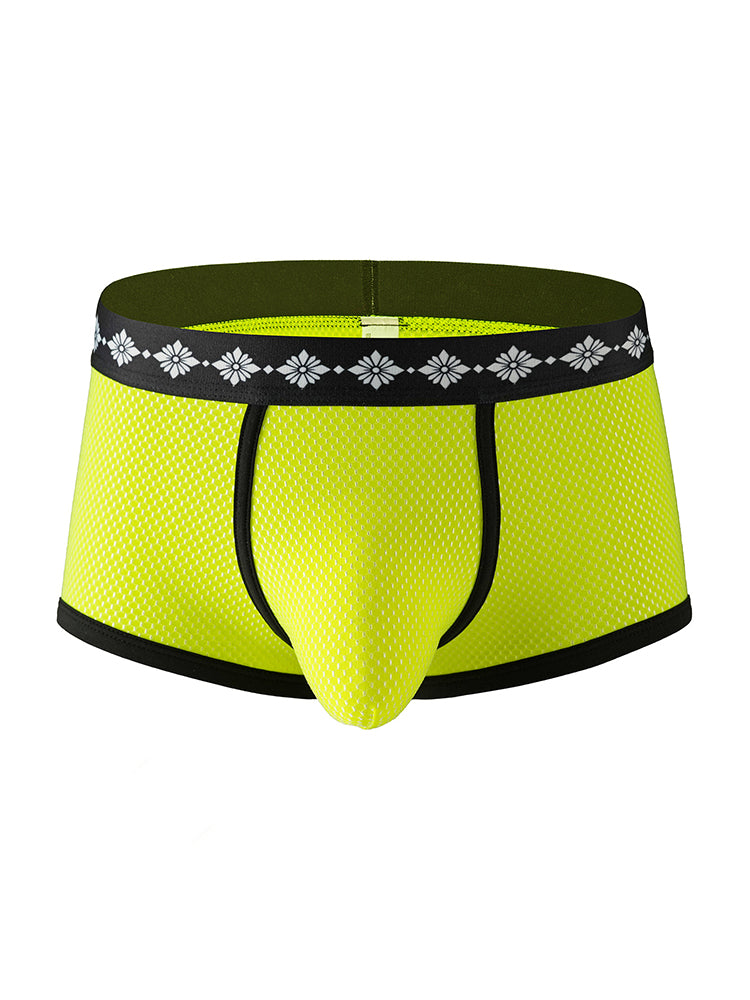 ORLVS Men's 3-Pack Low-Rise Mesh Trunks with Large Pouch and Printed Waistband