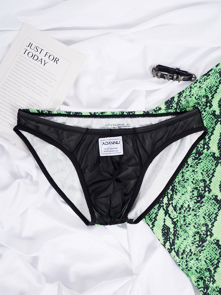 ORLVS Men's 2-Pack Leopard Print Briefs with Sheer Mesh Panel