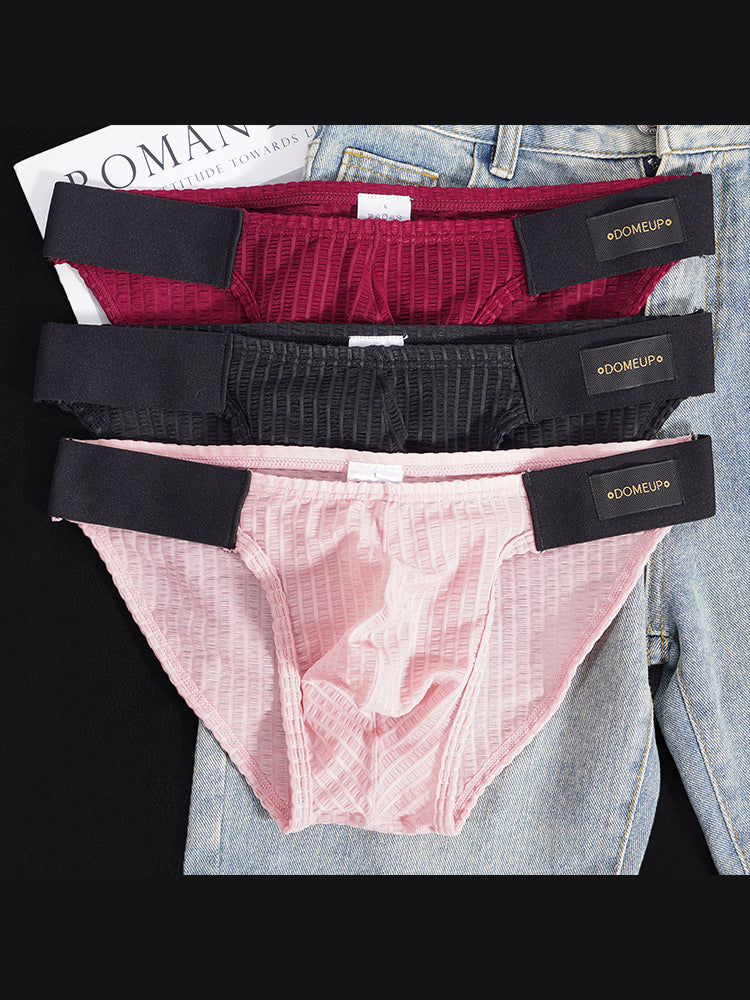 ORLVS Men's Striped Pouch Briefs with Glossy Finish and U-Shaped Design