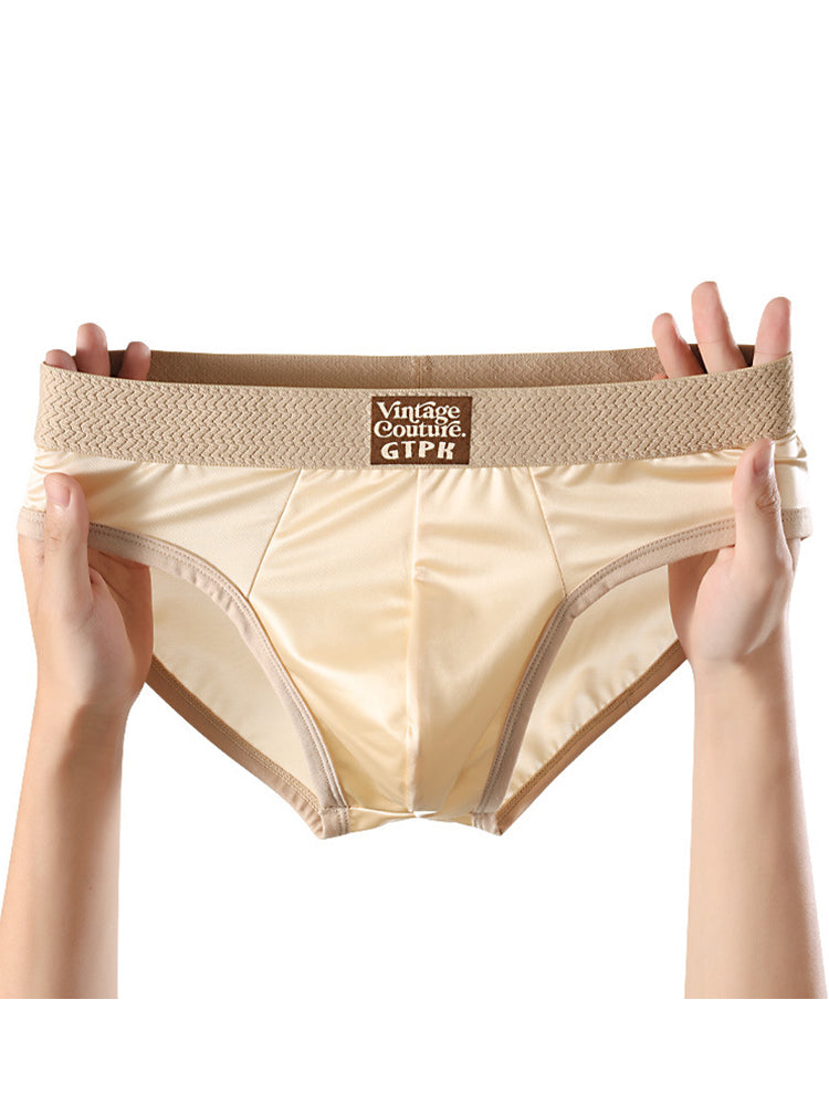ORLVS Men's 5-Pack Satin Briefs with 3D Mesh Pouch and Embossed Waistband