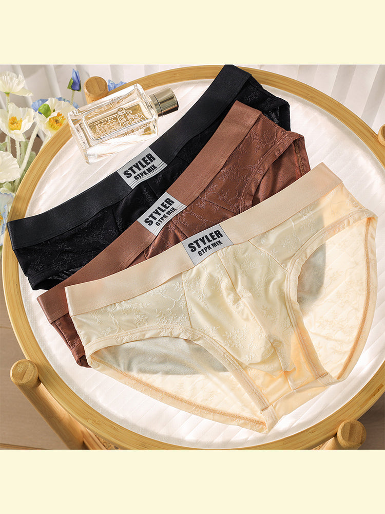 ORLVS Men's 4-Pack Embossed Briefs with Satin Finish and Mesh Pouch