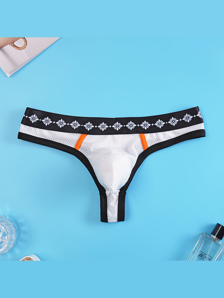 ORLVS Men's 3-Pack Low Rise Mesh Thongs with Contrast Waistband