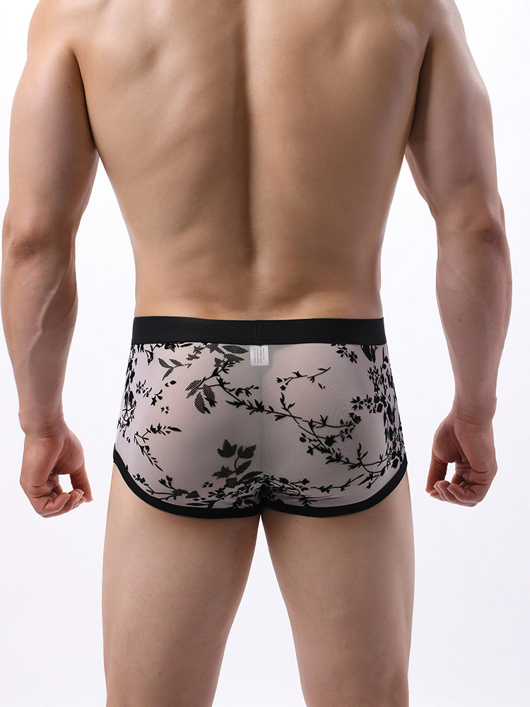 ORLVS Men's 3-Pack Lace Trunks with Floral Jacquard and Sheer Body