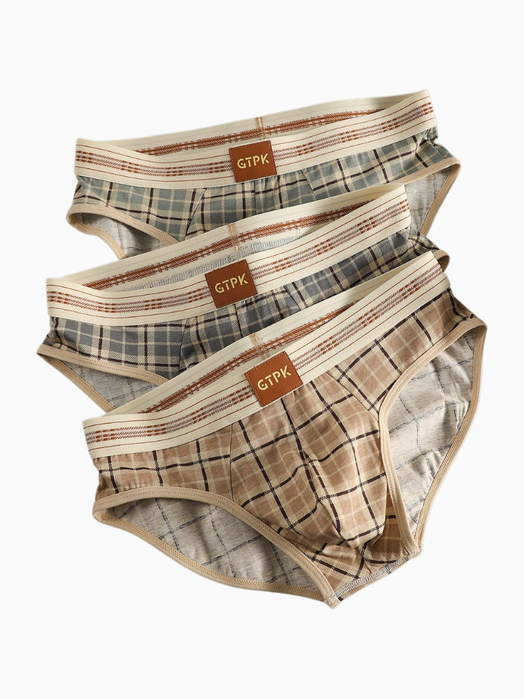 ORLVS Men's 4-Pack Plaid Briefs with 3D Mesh Pouch and Contrast Waistband