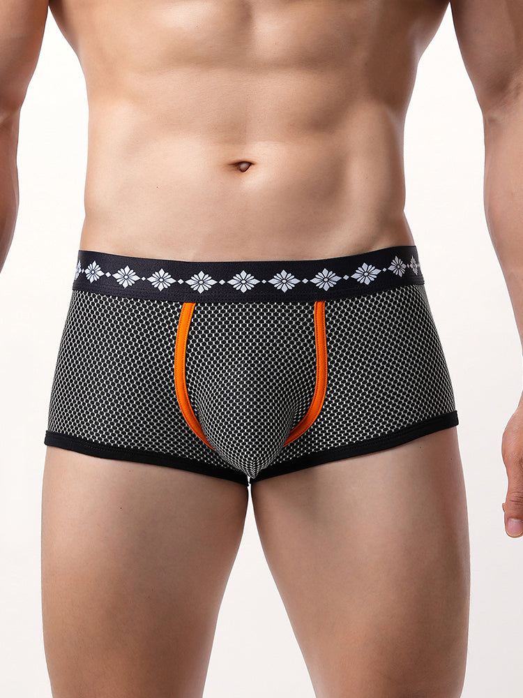 ORLVS Men's 3-Pack Low-Rise Mesh Trunks with Large Pouch and Printed Waistband