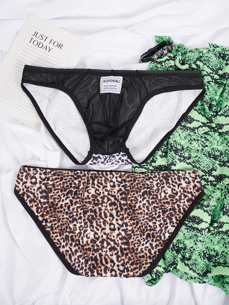 ORLVS Men's 2-Pack Leopard Print Briefs with Sheer Mesh Panel