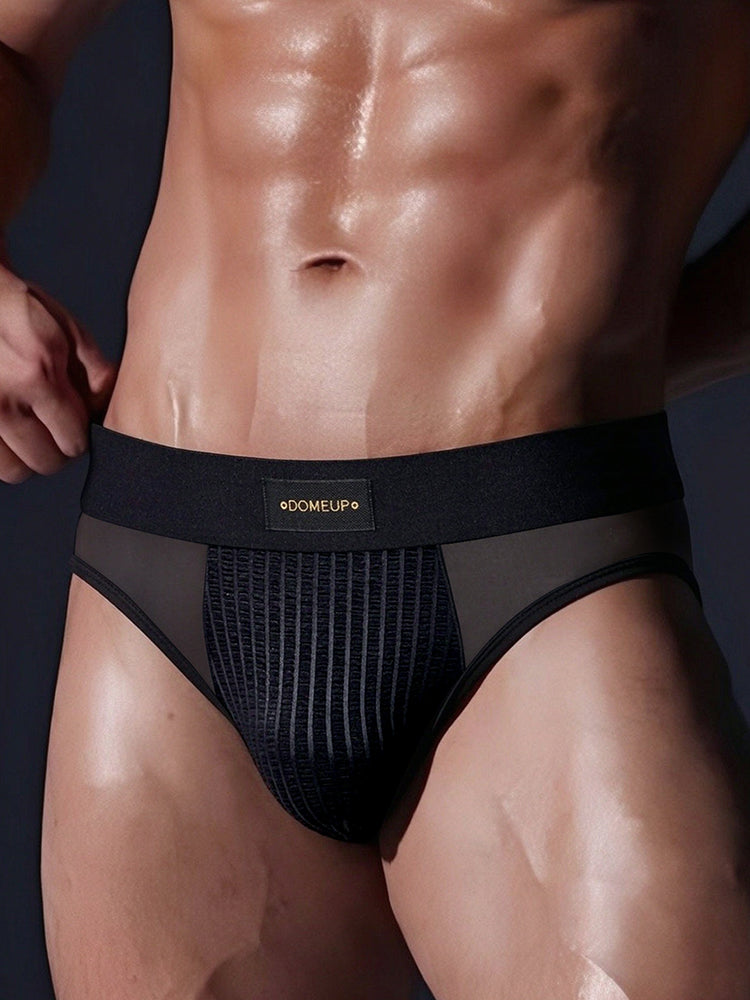 ORLVS Men's Sheer Mesh Briefs with Striped Front Panel