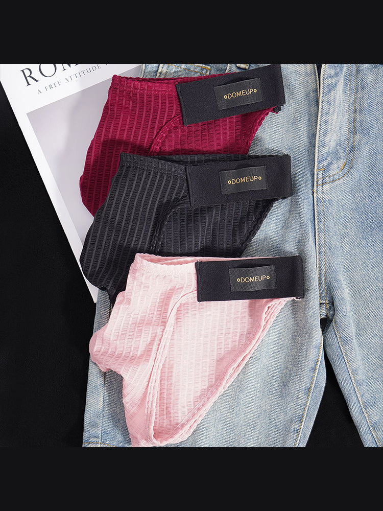 ORLVS Men's Striped Pouch Briefs with Glossy Finish and U-Shaped Design