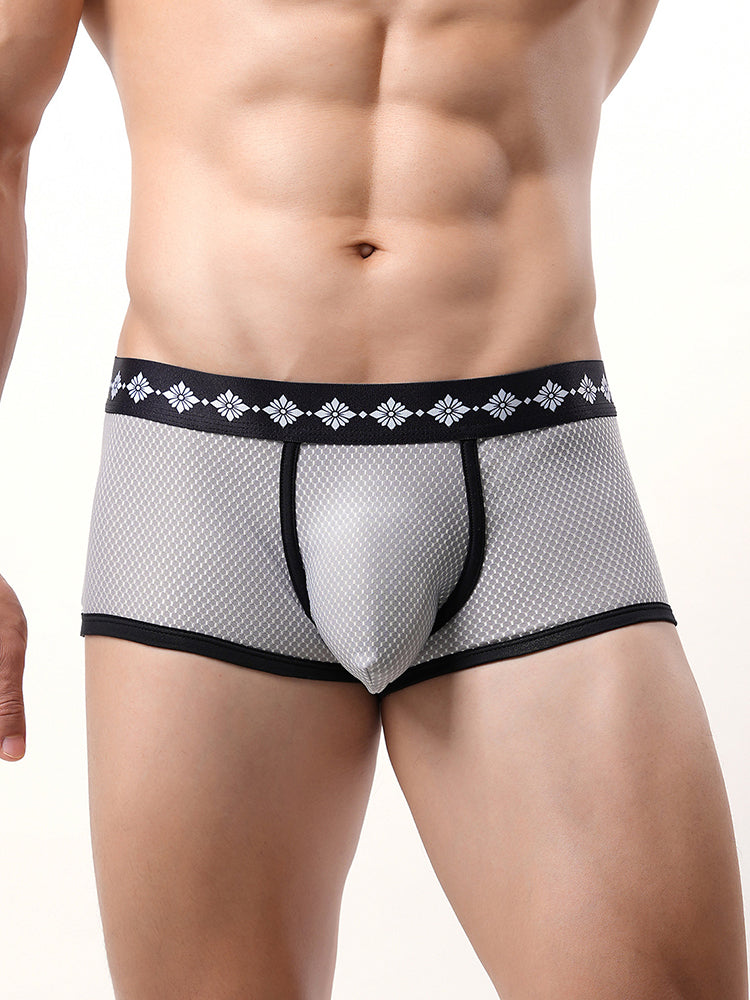 ORLVS Men's 3-Pack Low-Rise Mesh Trunks with Large Pouch and Printed Waistband