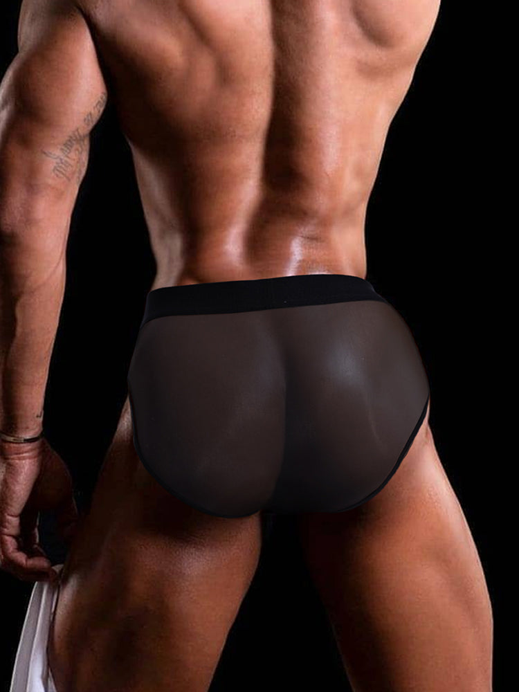 ORLVS Men's Sheer Mesh Briefs with Striped Front Panel