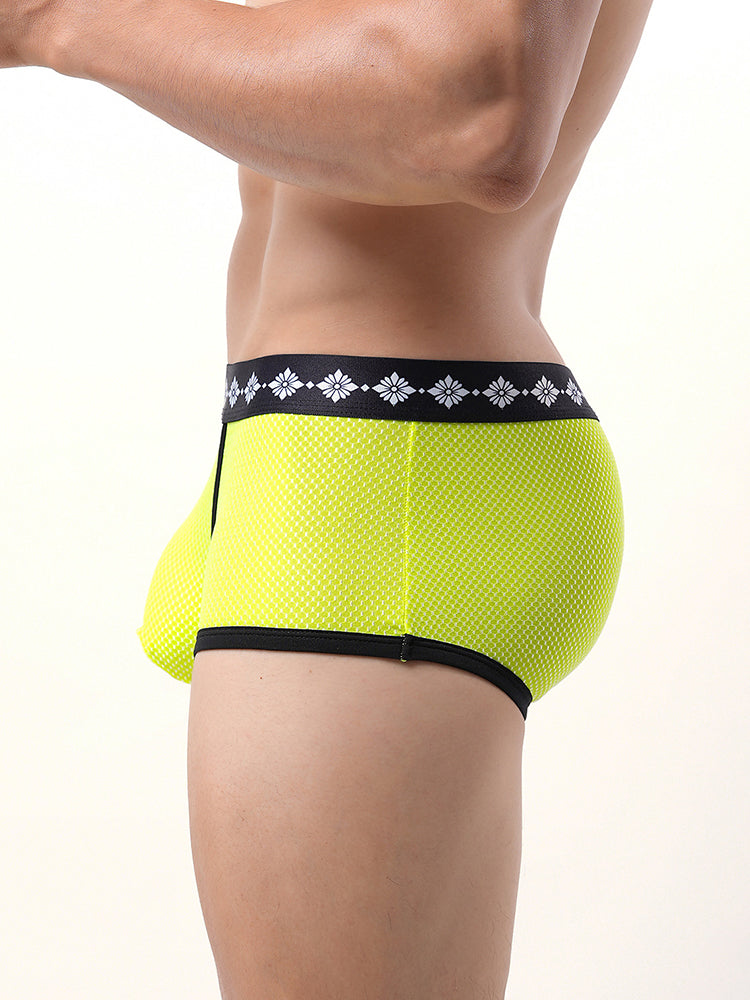 ORLVS Men's 3-Pack Low-Rise Mesh Trunks with Large Pouch and Printed Waistband