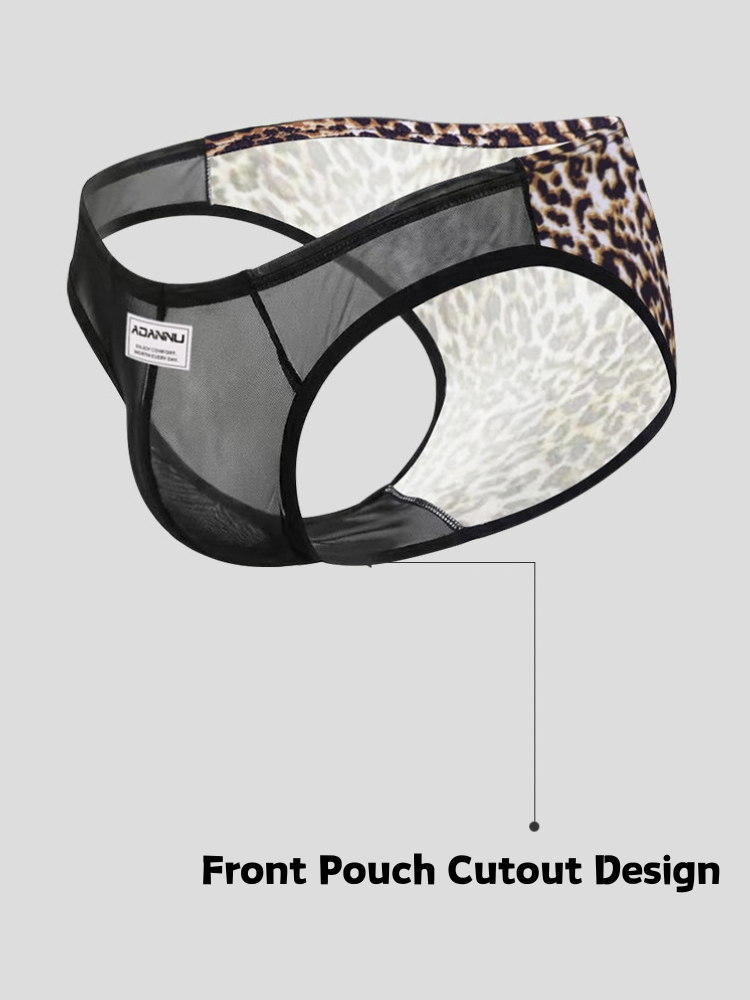 ORLVS Men's 2-Pack Leopard Print Briefs with Sheer Mesh Panel