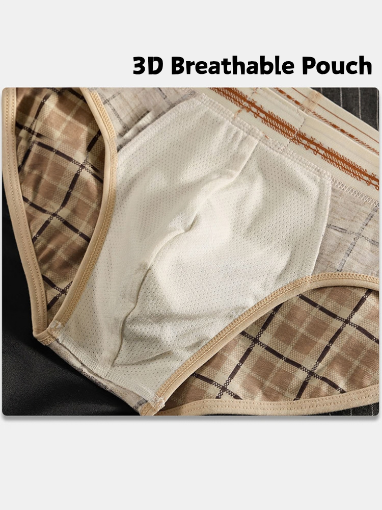 ORLVS Men's 4-Pack Plaid Briefs with 3D Mesh Pouch and Contrast Waistband