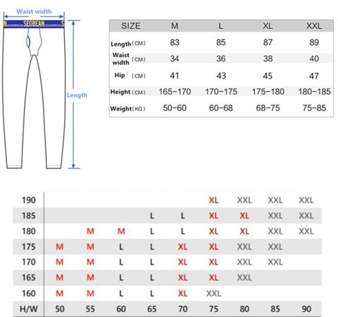 size chart of Seobean Two Toned Workout Leggings - ORLVS.com - gay men's underwear and activewear