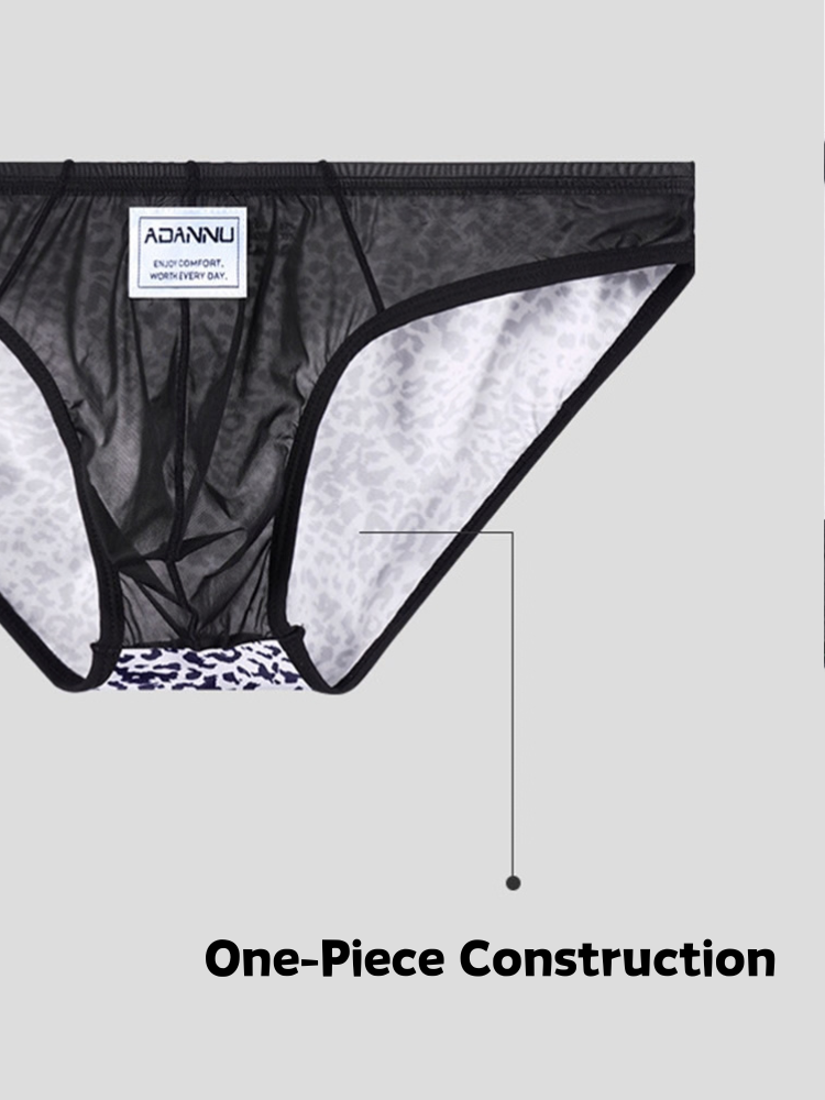 ORLVS Men's 2-Pack Leopard Print Briefs with Sheer Mesh Panel