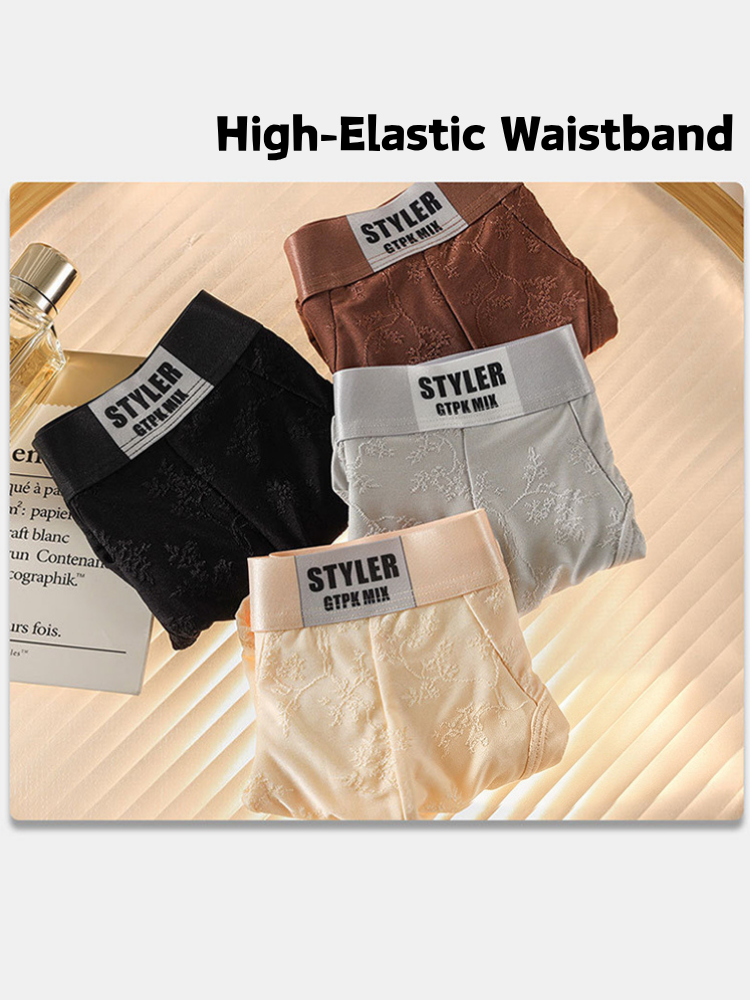 ORLVS Men's 4-Pack Embossed Briefs with Satin Finish and Mesh Pouch