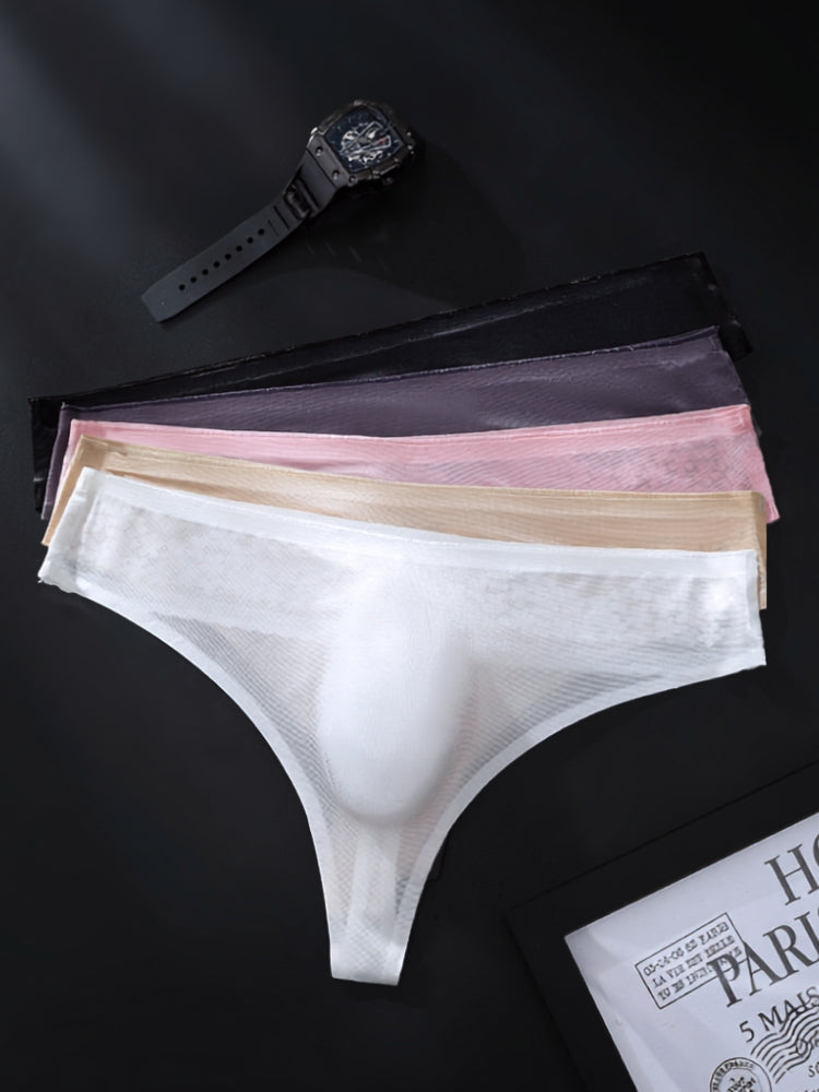 ORLVS Men's 5-Pack Low-Rise Lace Bikini Underwear with Floral Waistband and Mesh Body