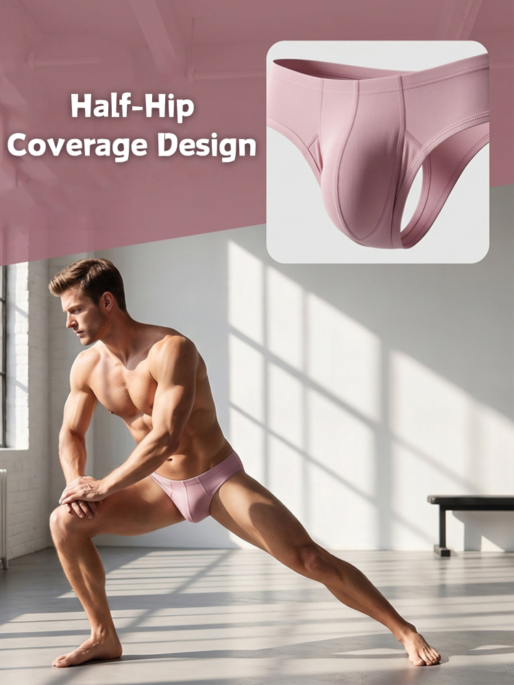 ORLVS Men's 3-Pack Half Coverage Briefs with Ribbed Texture and Large Pouch